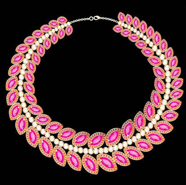 Collar de mujer con joyas de color rosa en negro — Vector de stock