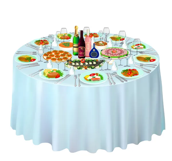 Buffet de gala servido en blanco — Vector de stock