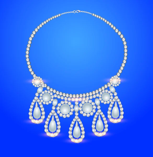 Female necklace with pearls on a blue background — Stock Vector