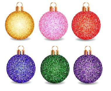 Beyaz arka planda bir dizi Noel topu