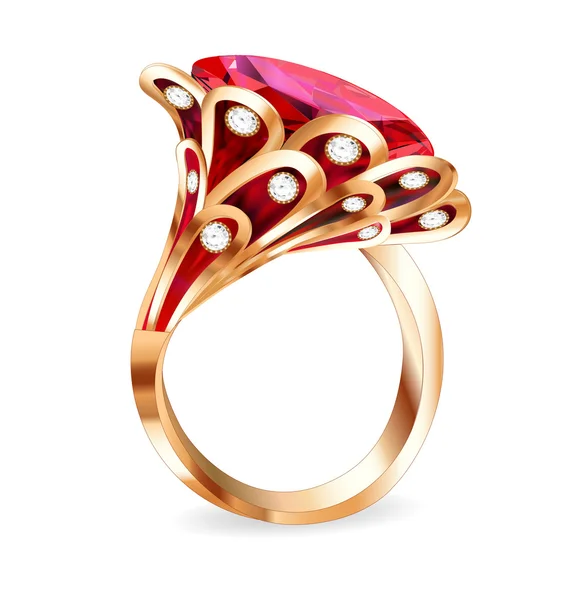 Di un gioiello con anello rosso rubino — Vettoriale Stock