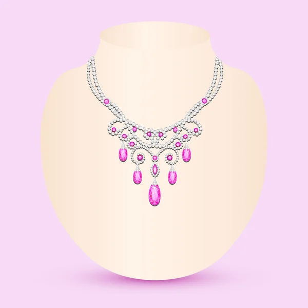 Kvinnliga halsband med rosa juveler — Stock vektor