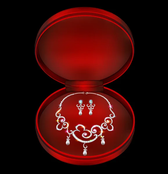 Бриллиантовое женское ожерелье с жемчужинами — стоковый вектор