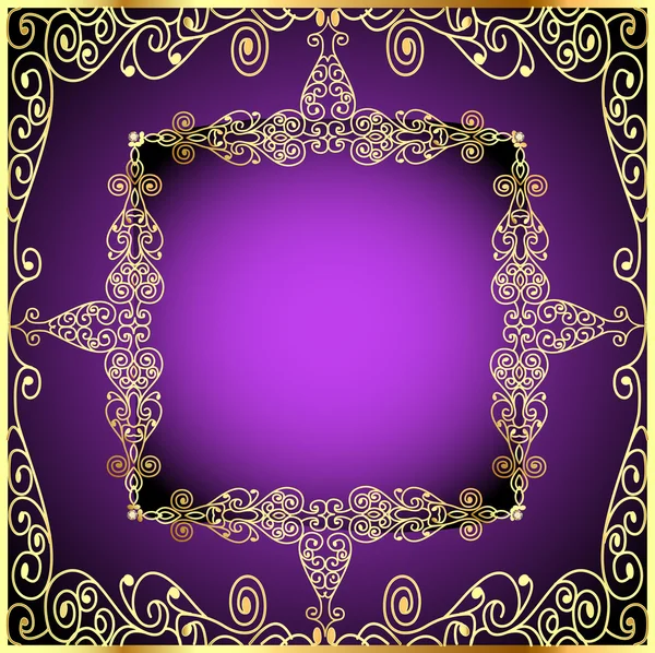 Purple background with gold ornament and precious stones — Stock Vector