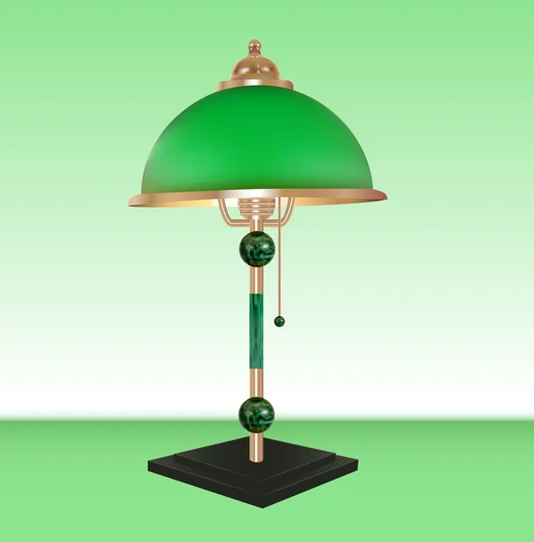 Vector table lamp bronze glass green shade — Stock Vector