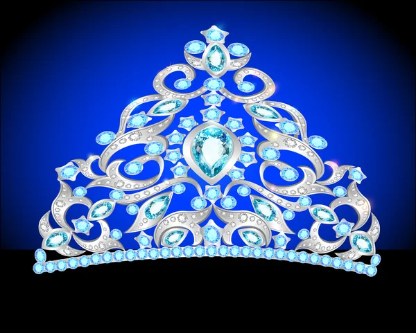 Tiara crown women 's wedding with a blue stone — стоковый вектор