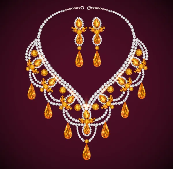 Ženský vintage náhrdelník žluté drahokamy — Stockový vektor