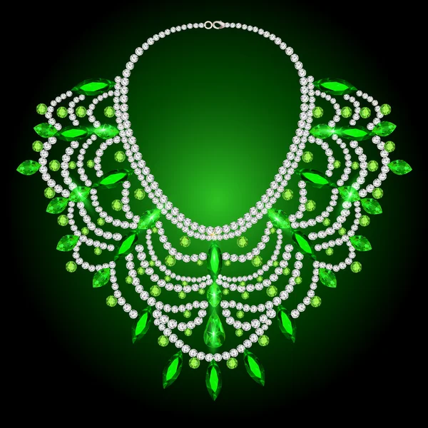 Collar vintage femenino con gemas verdes — Vector de stock