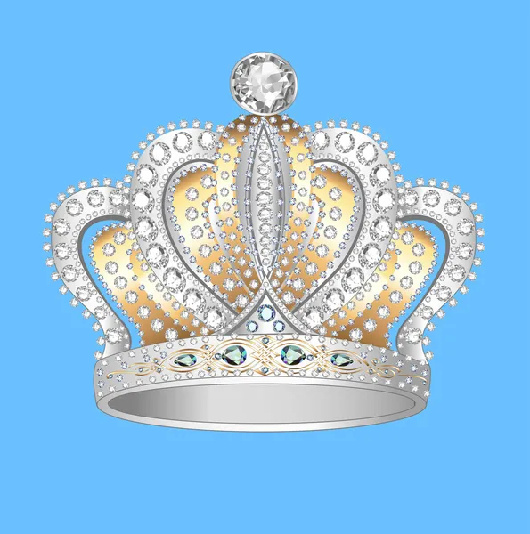 Coroa de ouro prata e pedras preciosas — Vetor de Stock