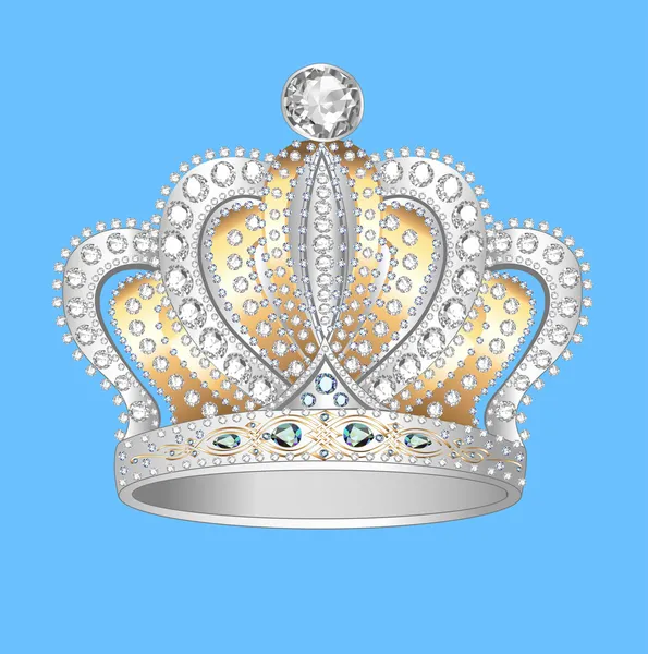 Couronne d'or argent et pierres précieuses — Image vectorielle