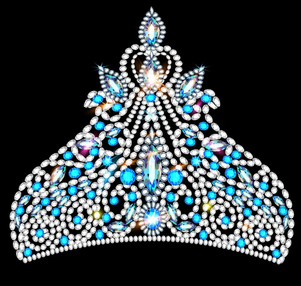 Corona tiara mujeres con piedras preciosas azules — Vector de stock