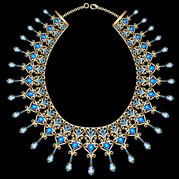 Collar femenino azul con piedras preciosas — Vector de stock