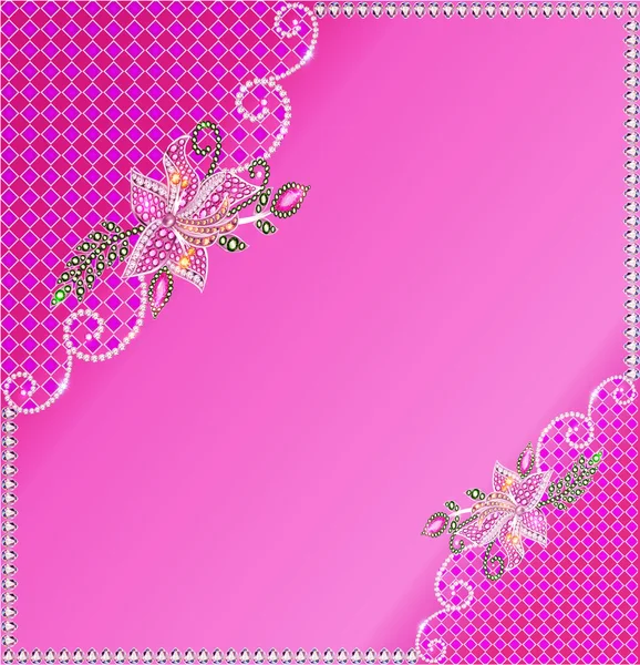 Achtergrond frame met bloemen van juwelen — Stockvector