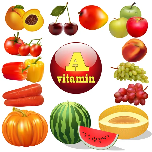 Vitamin a  herbal products The origin of the — Stock Vector