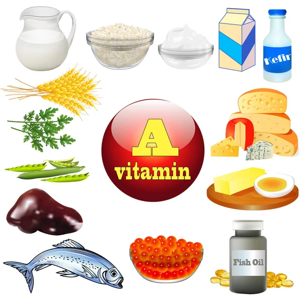 A vitamini ve bitki ve hayvan ürünleri — Stok Vektör