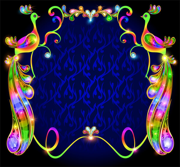 background with bright decorative peacocks with precious stones