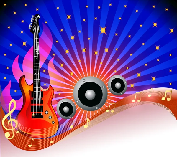 Background with guitar and row amongst stars — Stock Vector
