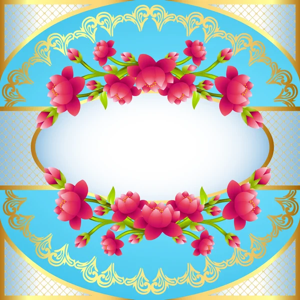 Round frame background with flowering cherry blossom — Stock Vector