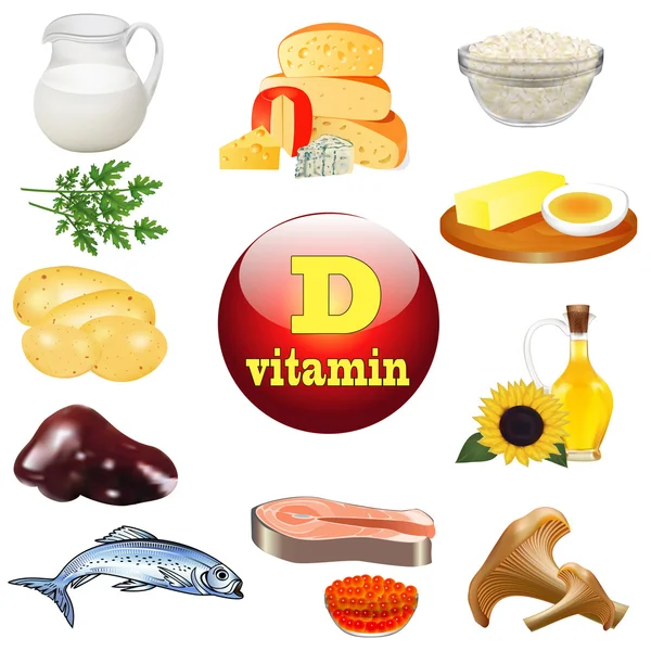 Vitamina D y productos vegetales y animales — Vector de stock