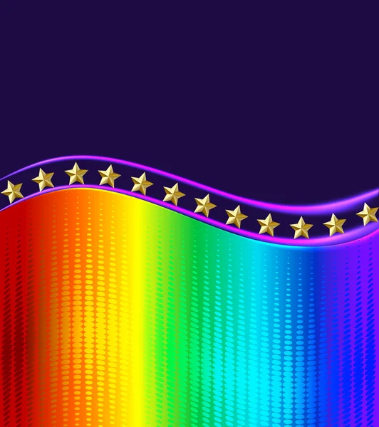 Fundo do arco-íris com uma onda de estrelas douradas — Vetor de Stock
