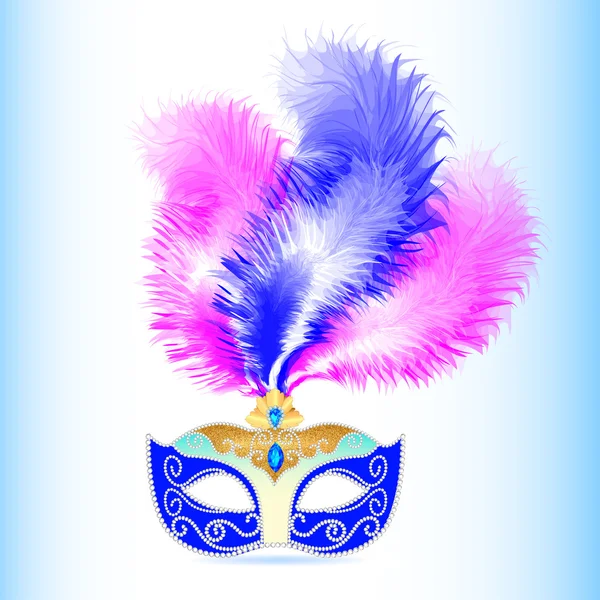 Máscara de carnaval con plumas y joyas — Vector de stock