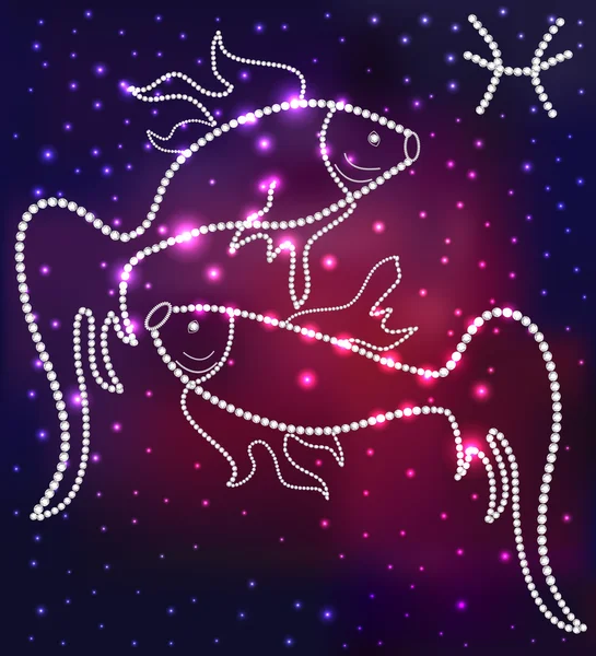 Cosmos constelación de peces de las estrellas y gemas — Vector de stock