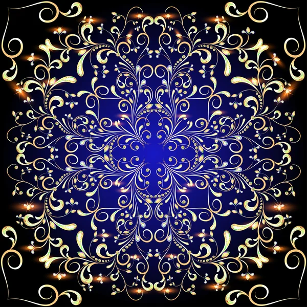 D'un motif floral circulaire en or et pierres précieuses — Image vectorielle