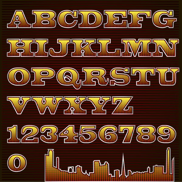 Текстовый шрифт с городским силуэтом — стоковый вектор