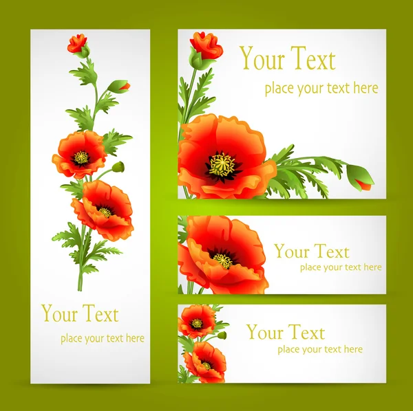 Un ensemble de cartes avec des fleurs de pavot — Image vectorielle