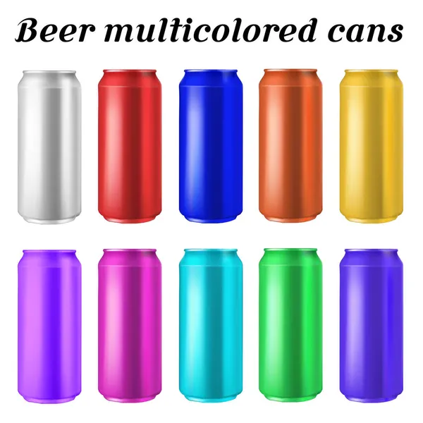 Illustration Multicolored Beer Cans Isolated White Background — Stock Vector