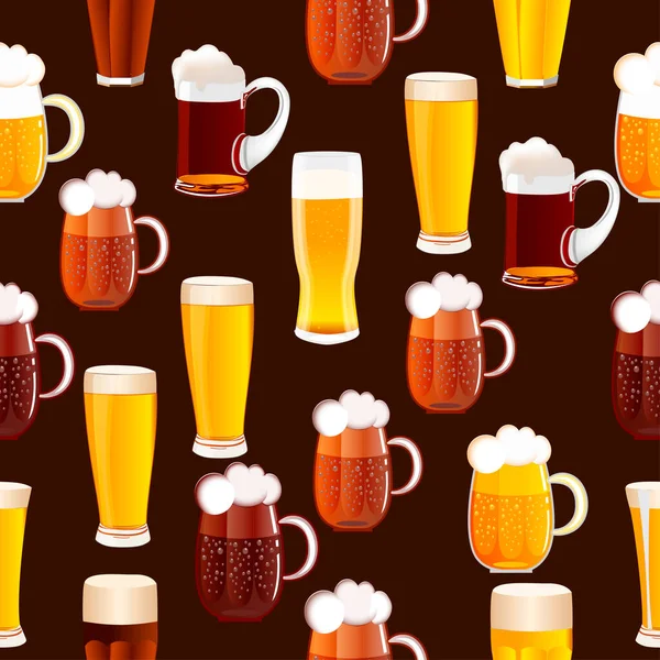 Illustration Seamless Background Mugs Glasses Beer — Stock Vector
