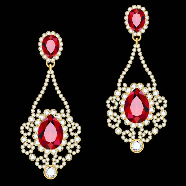 Yakutlu ve değerli taşlı altın mücevher küpeleri.