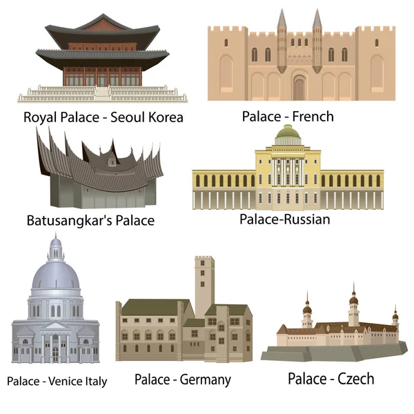 Εικονογράφηση Σύνολο Αρχιτεκτονικά Παλάτια Των Διαφόρων Χωρών — Διανυσματικό Αρχείο