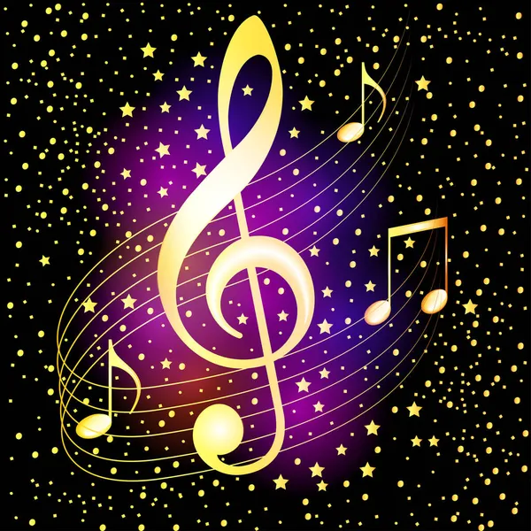 Illustration Musical Background Golden Treble Clef Notes Stars — Stock Vector