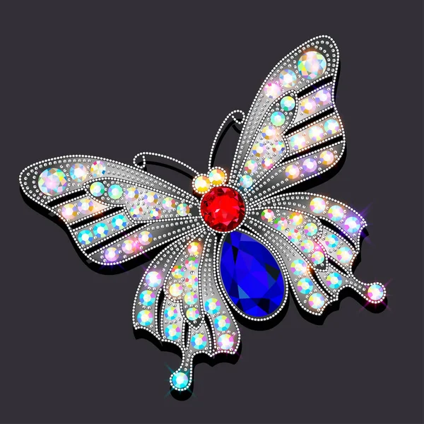Ilustración Una Mariposa Broche Joyería Con Piedras Preciosas — Archivo Imágenes Vectoriales