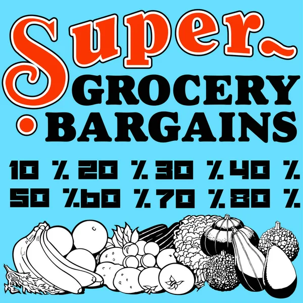 Banner Illustrazione Super Offerte Alimentari Con Percentuale Prodotti — Vettoriale Stock