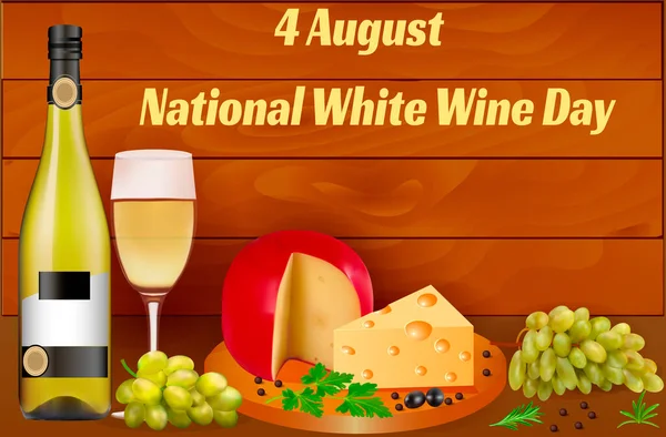 Banner Illustration Zum Nationalen Weißweintag Mit Flaschenglas Und Trauben — Stockvektor