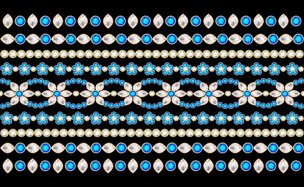 ブラックを基調としたジュエリー柄の宝石の境界線のイラスト — ストックベクタ