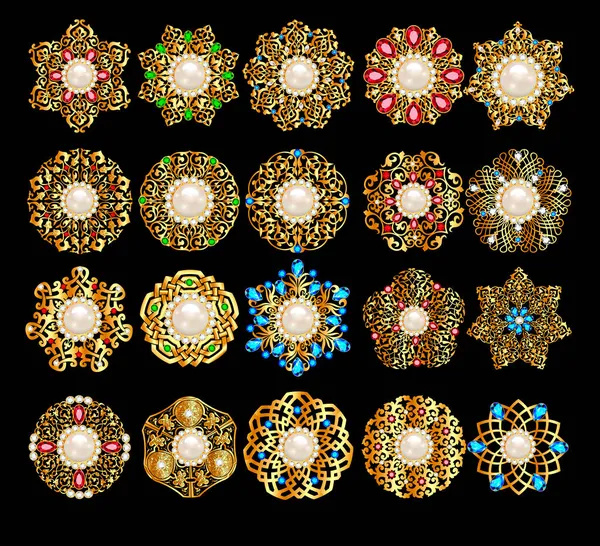 Illustration Ensemble Bijoux Broche Avec Pierres Précieuses Perles Éléments Conception — Image vectorielle