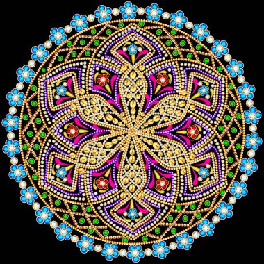 Mandala broş mücevherleri, tasarım elementi. Geometrik vintage süslemeli arkaplan.