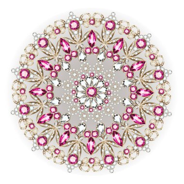 Mandala broş mücevherleri, tasarım elementi. Geometrik vintage süslemeli arkaplan.