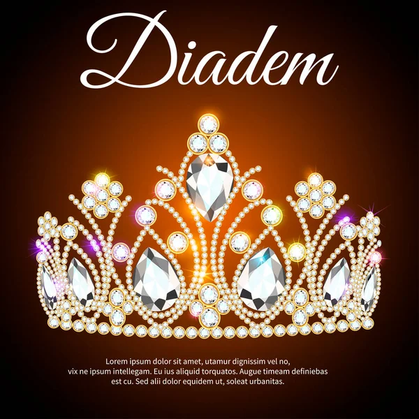 Illustrazione Bellissimo Diadema Corona Tiara Con Gemme — Vettoriale Stock