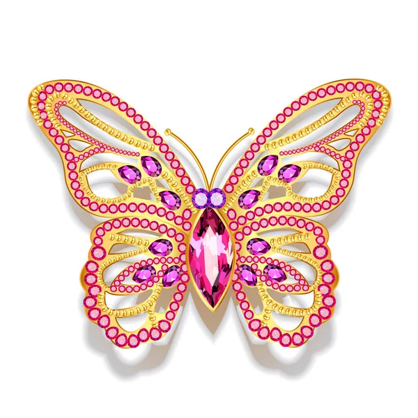 宝石をちりばめた輝きのジュエリー蝶ブローチのイラスト — ストックベクタ
