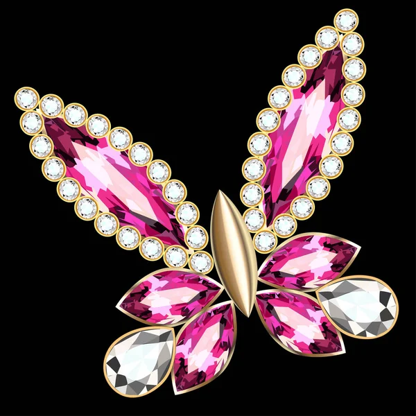 宝石をちりばめた輝きのジュエリー蝶ブローチのイラスト — ストックベクタ