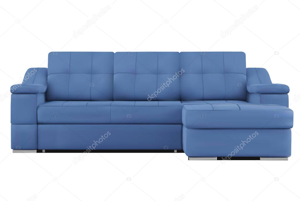 Illustration of blue corner soft sofa with pillows isolated on white 