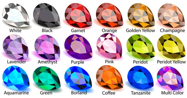 Conjunto Ilustración Piedras Preciosas Diferentes Colores — Vector de stock