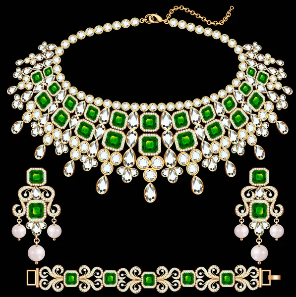 Illustration Jewelry Set Bracelet Earrings Necklace Precious Stones — Stock Vector