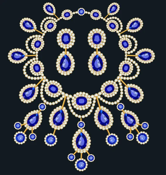Illustration Ensemble Collier Boucles Oreilles Mariage Diamant Féminin — Image vectorielle