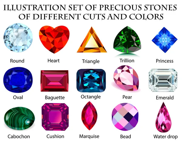 Illustration Set Precious Stones Different Cuts Colors — Stock Vector