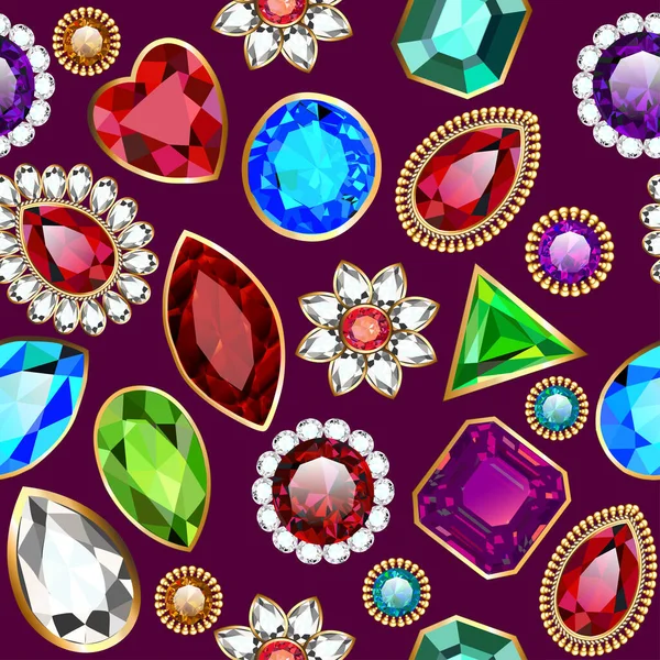 Farklı Renkte Şekillerde Mücevherleri Olan Kusursuz Arkaplan Deseni — Stok Vektör